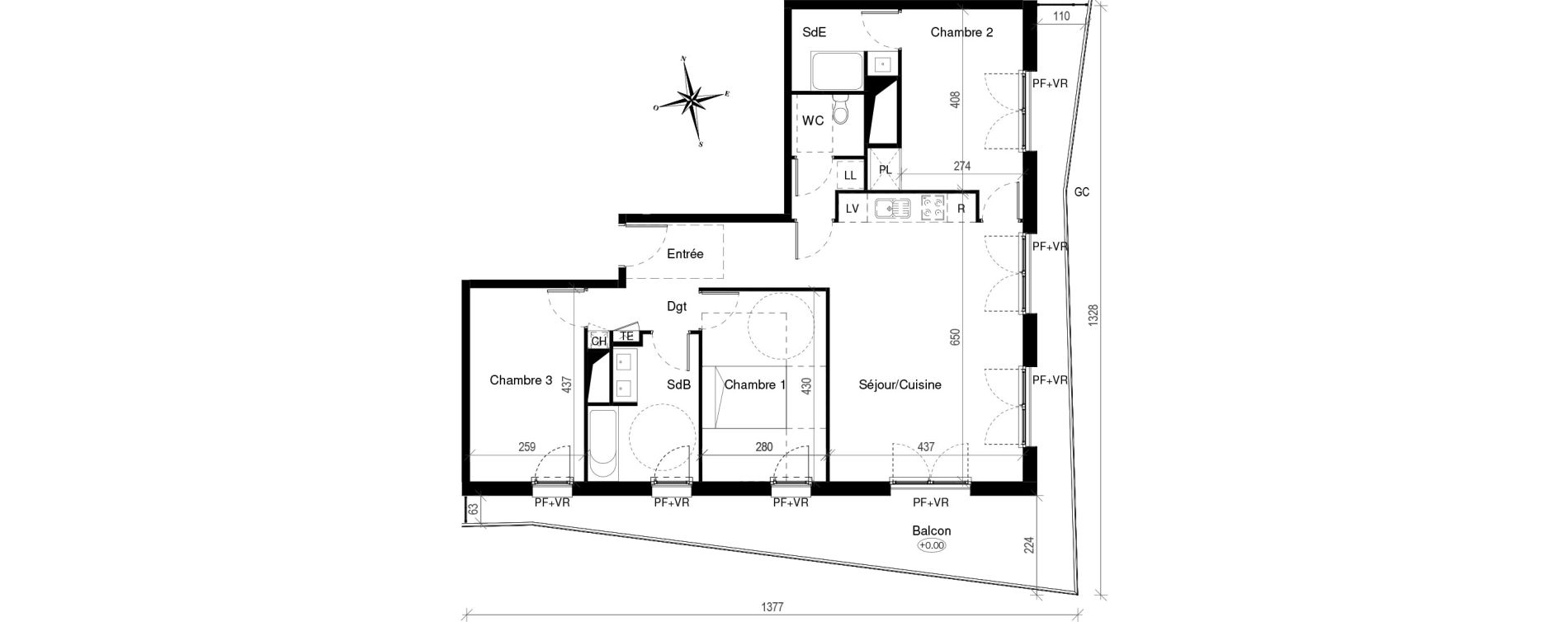 Appartement T4 de 88,40 m2 &agrave; Toulouse Croix de pierre