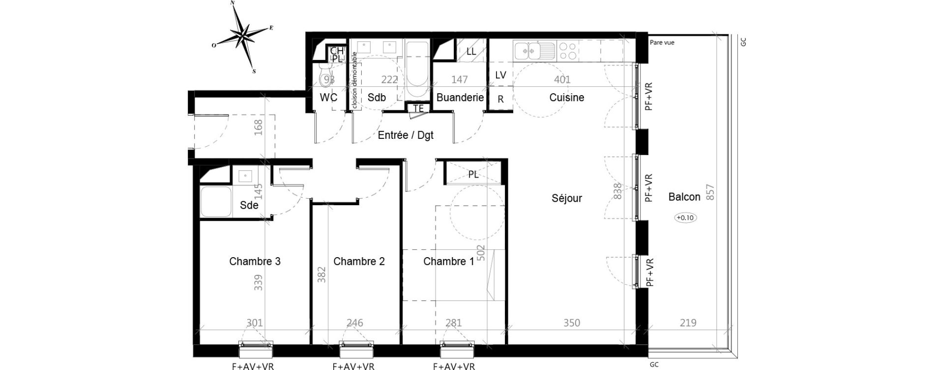 Appartement T4 de 90,40 m2 &agrave; Toulouse Croix de pierre