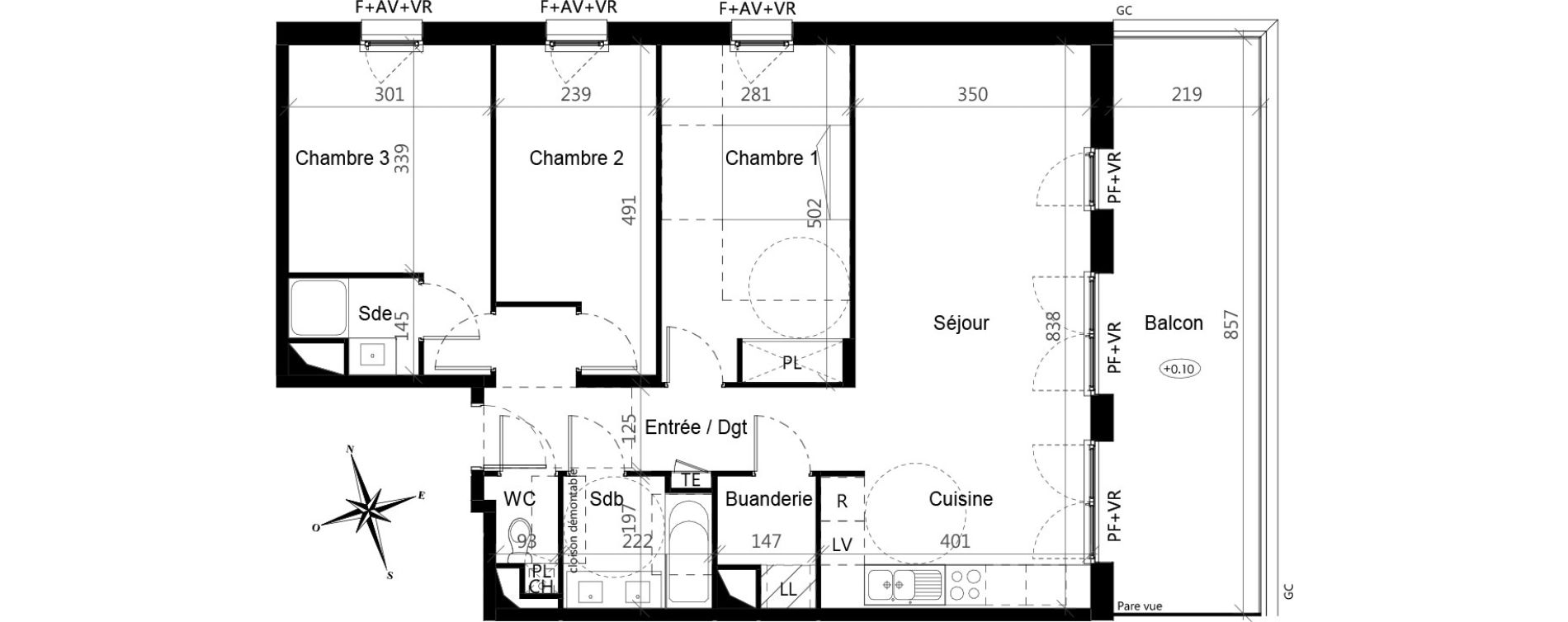 Appartement T4 de 85,40 m2 &agrave; Toulouse Croix de pierre