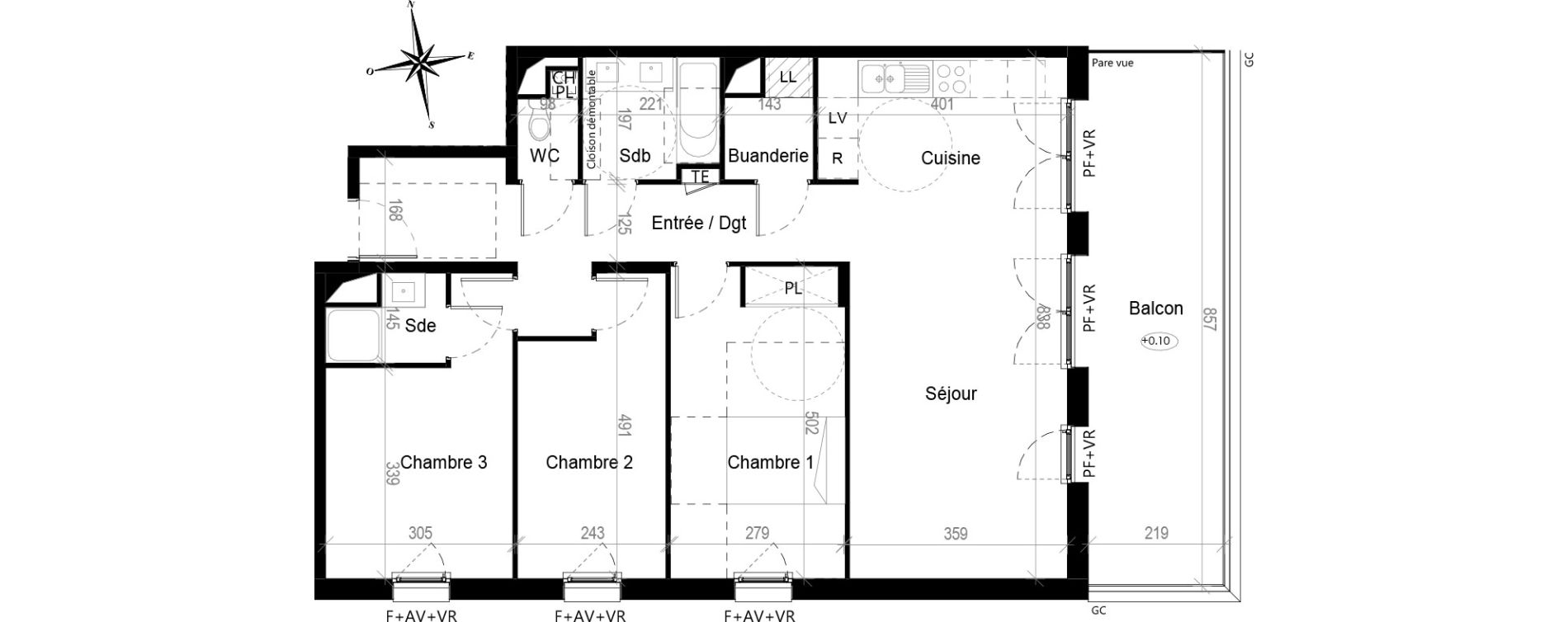 Appartement T4 de 89,20 m2 &agrave; Toulouse Croix de pierre