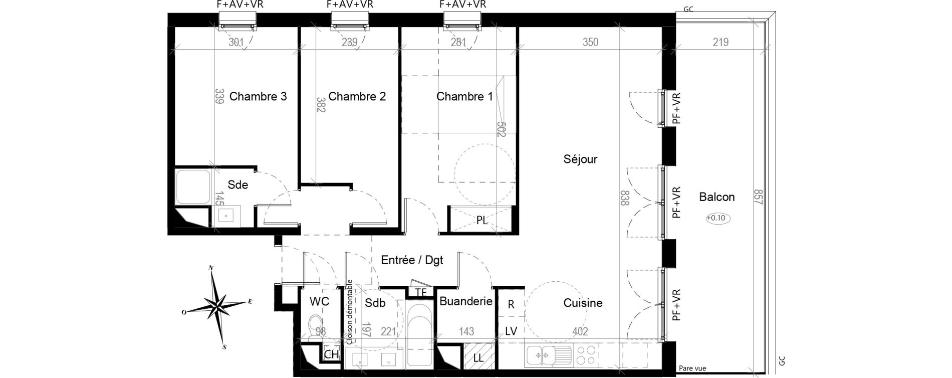 Appartement T4 de 85,80 m2 &agrave; Toulouse Croix de pierre