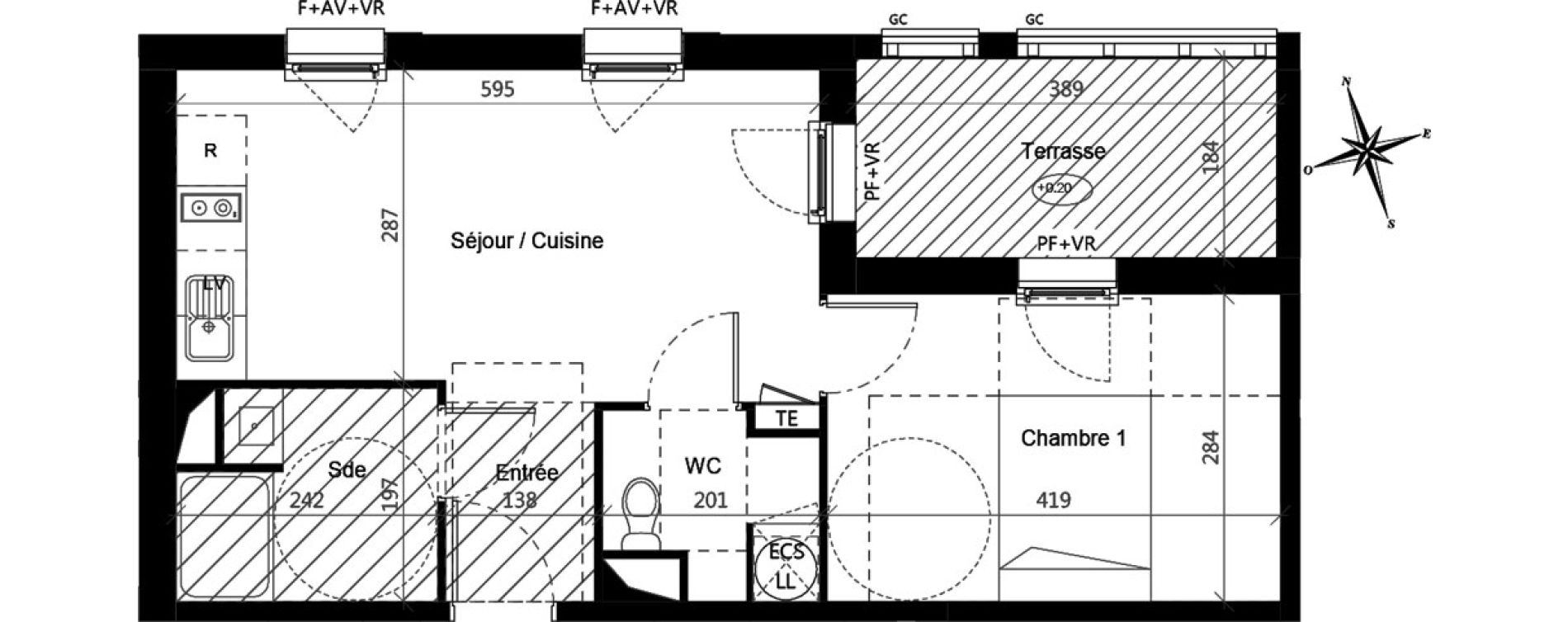 Appartement T2 de 39,70 m2 &agrave; Toulouse Croix de pierre