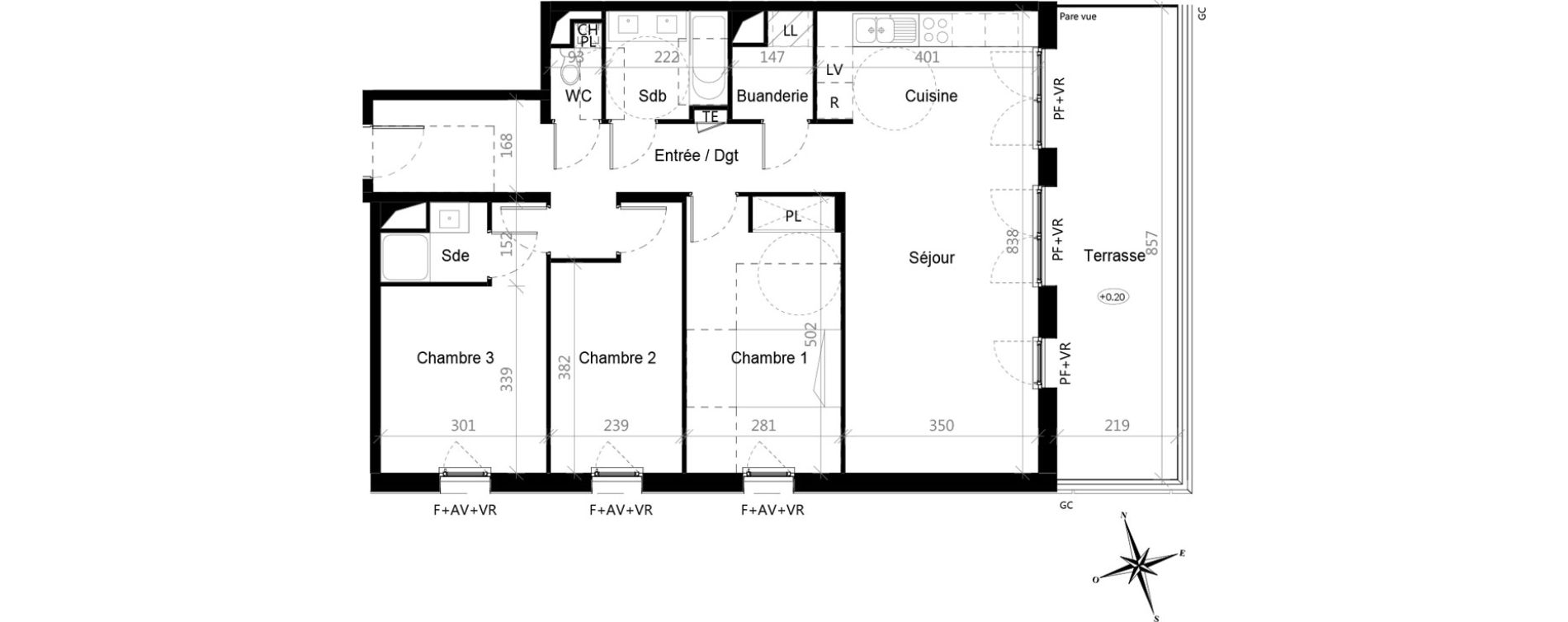 Appartement T4 de 90,40 m2 &agrave; Toulouse Croix de pierre