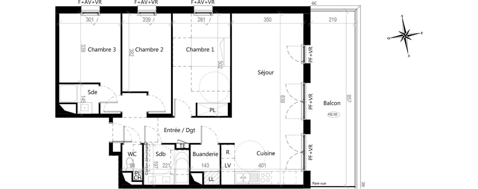 Appartement T4 de 85,80 m2 &agrave; Toulouse Croix de pierre