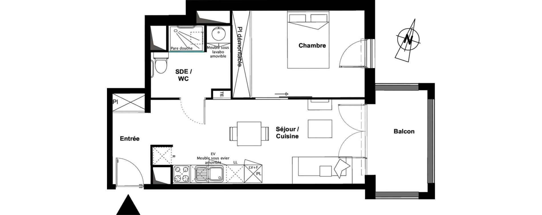 Appartement T2 meubl&eacute; de 42,76 m2 &agrave; Toulouse Croix daurade