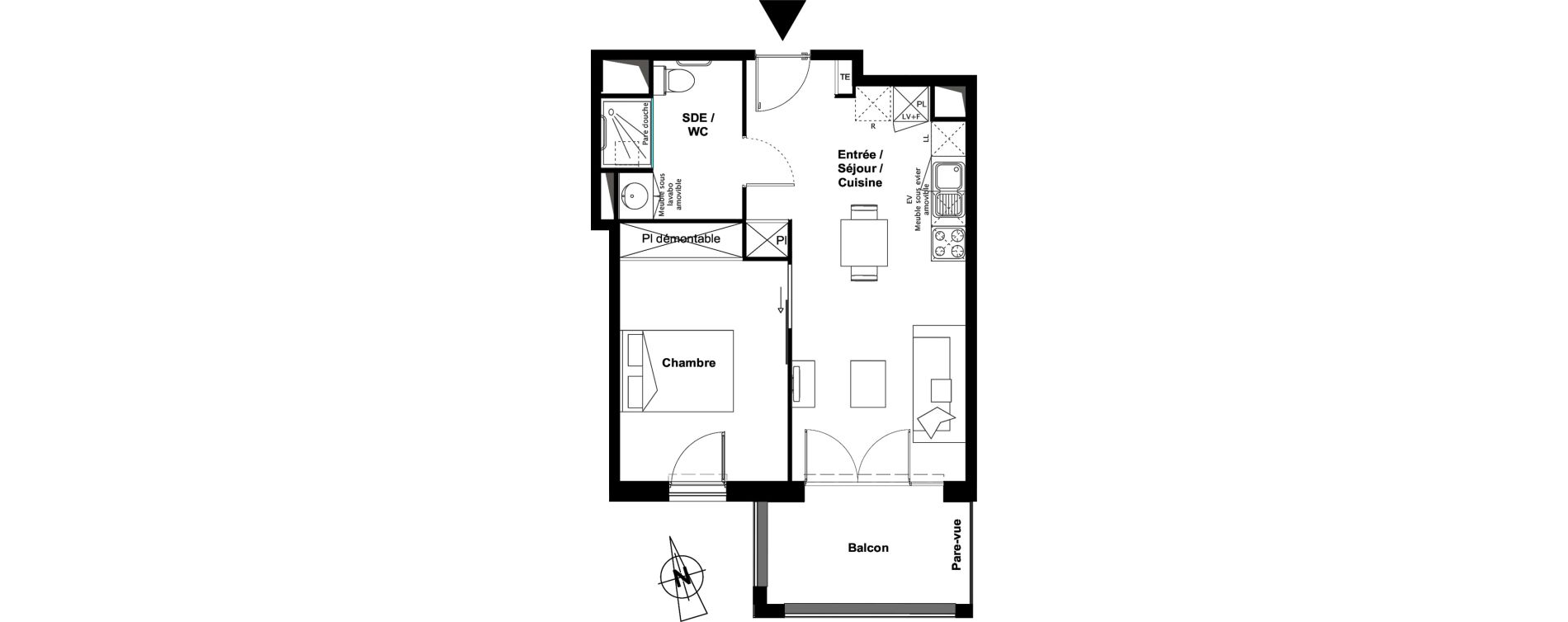 Appartement T2 meubl&eacute; de 41,07 m2 &agrave; Toulouse Croix daurade