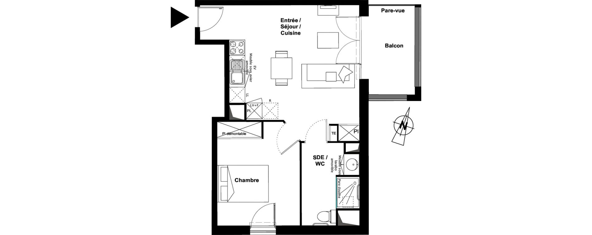 Appartement T2 meubl&eacute; de 42,80 m2 &agrave; Toulouse Croix daurade
