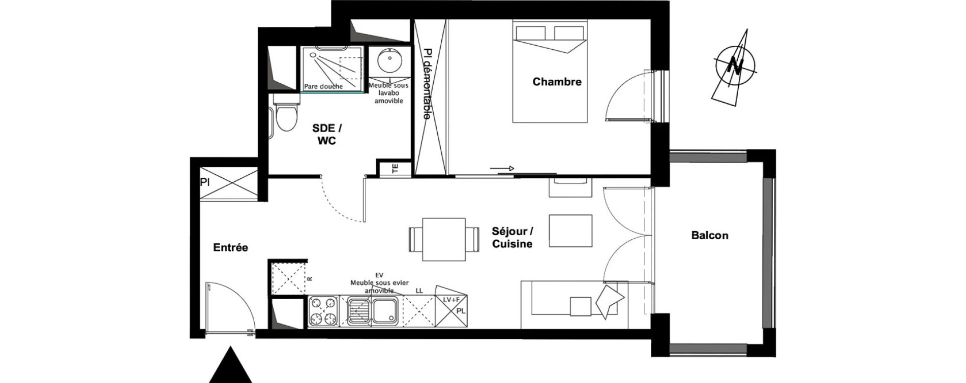 Appartement T2 meubl&eacute; de 42,76 m2 &agrave; Toulouse Croix daurade