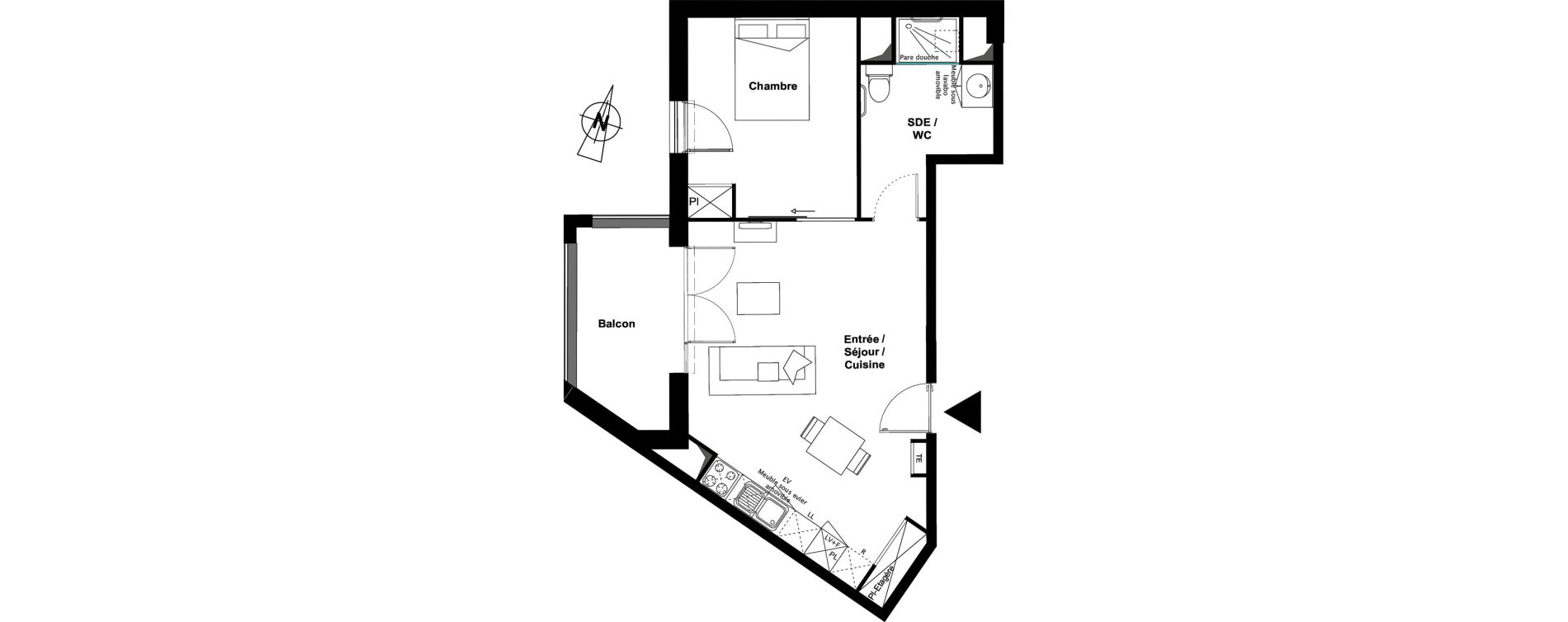 Appartement T2 meubl&eacute; de 46,26 m2 &agrave; Toulouse Croix daurade