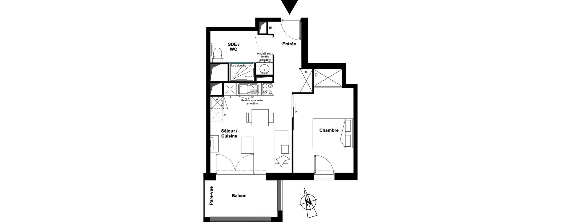 Appartement T2 meubl&eacute; de 39,81 m2 &agrave; Toulouse Croix daurade