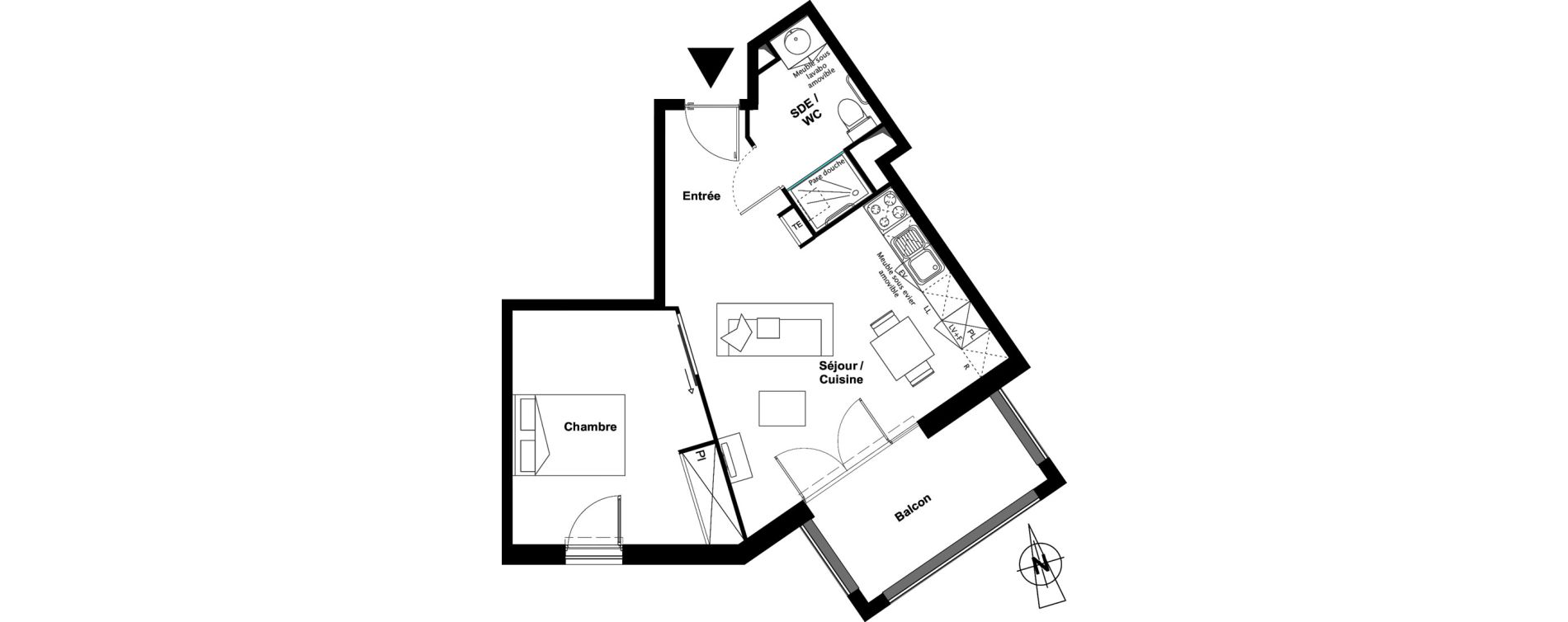 Appartement T2 meubl&eacute; de 42,95 m2 &agrave; Toulouse Croix daurade