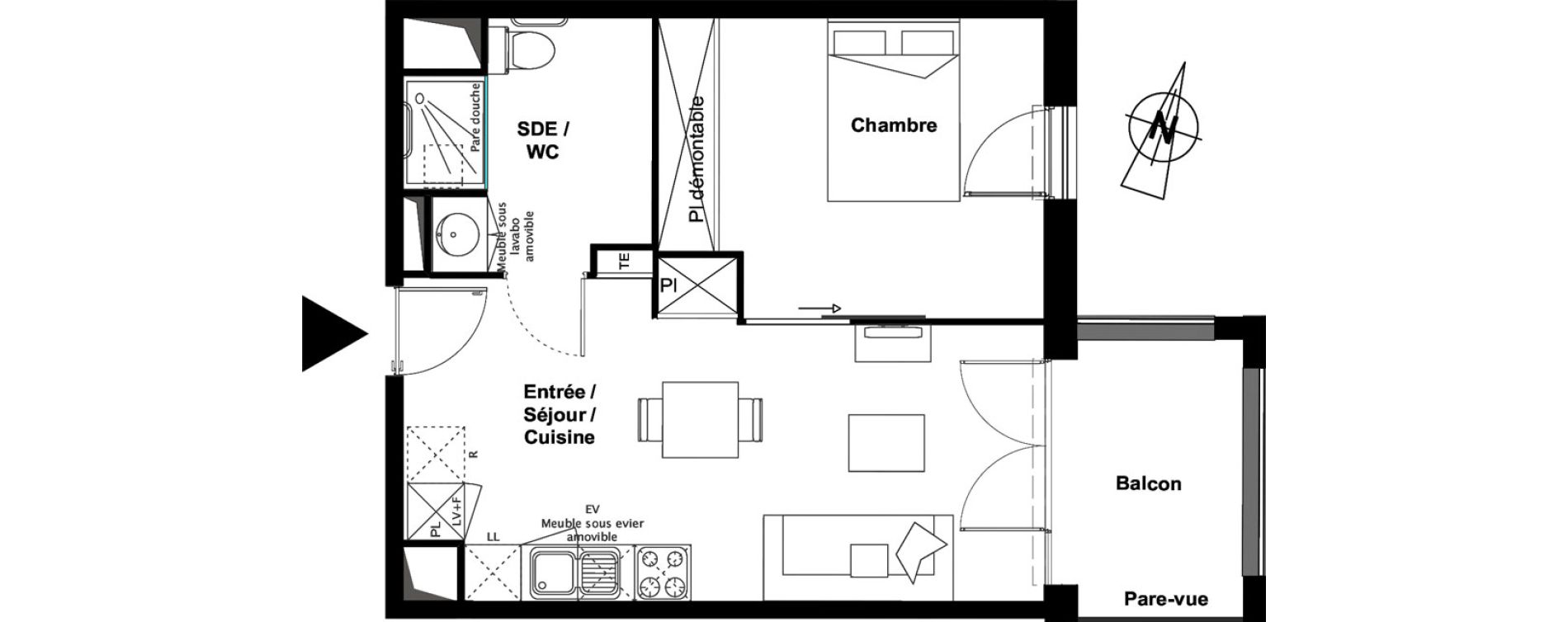 Appartement T2 meubl&eacute; de 40,07 m2 &agrave; Toulouse Croix daurade