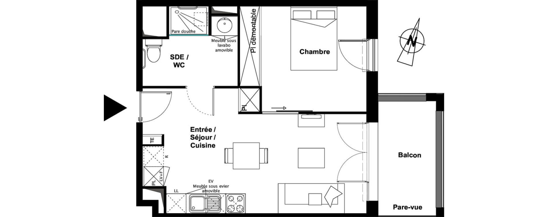Appartement T2 meubl&eacute; de 40,36 m2 &agrave; Toulouse Croix daurade