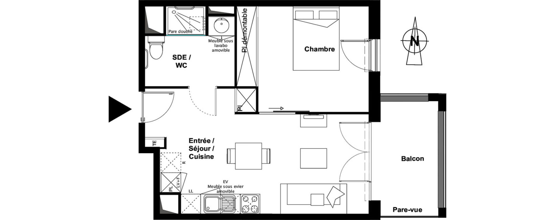 Appartement T2 meubl&eacute; de 39,89 m2 &agrave; Toulouse Croix daurade