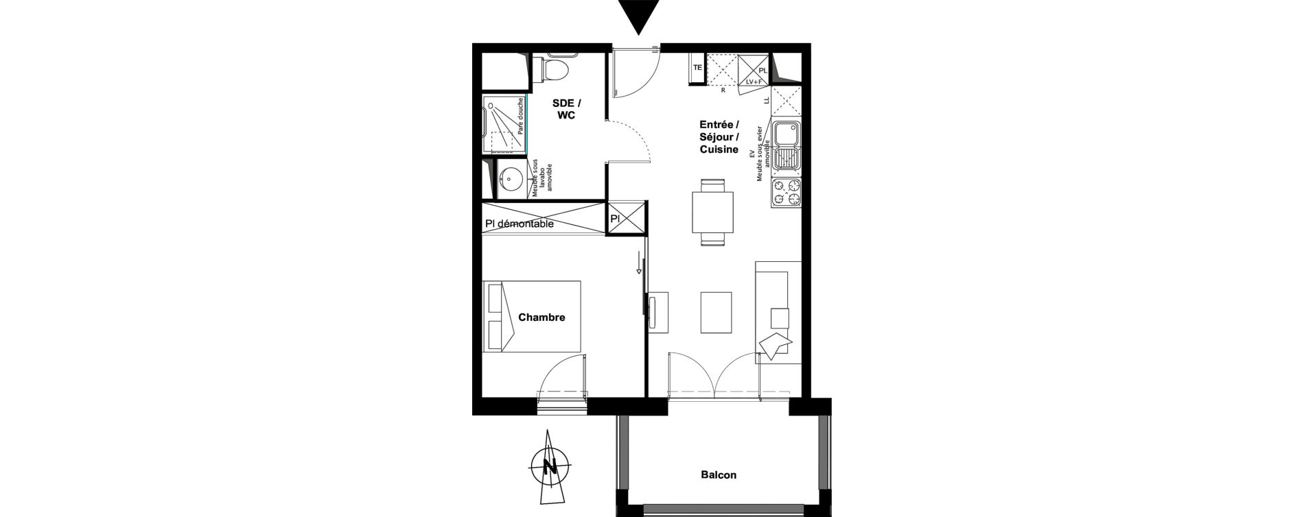 Appartement T2 meubl&eacute; de 40,54 m2 &agrave; Toulouse Croix daurade