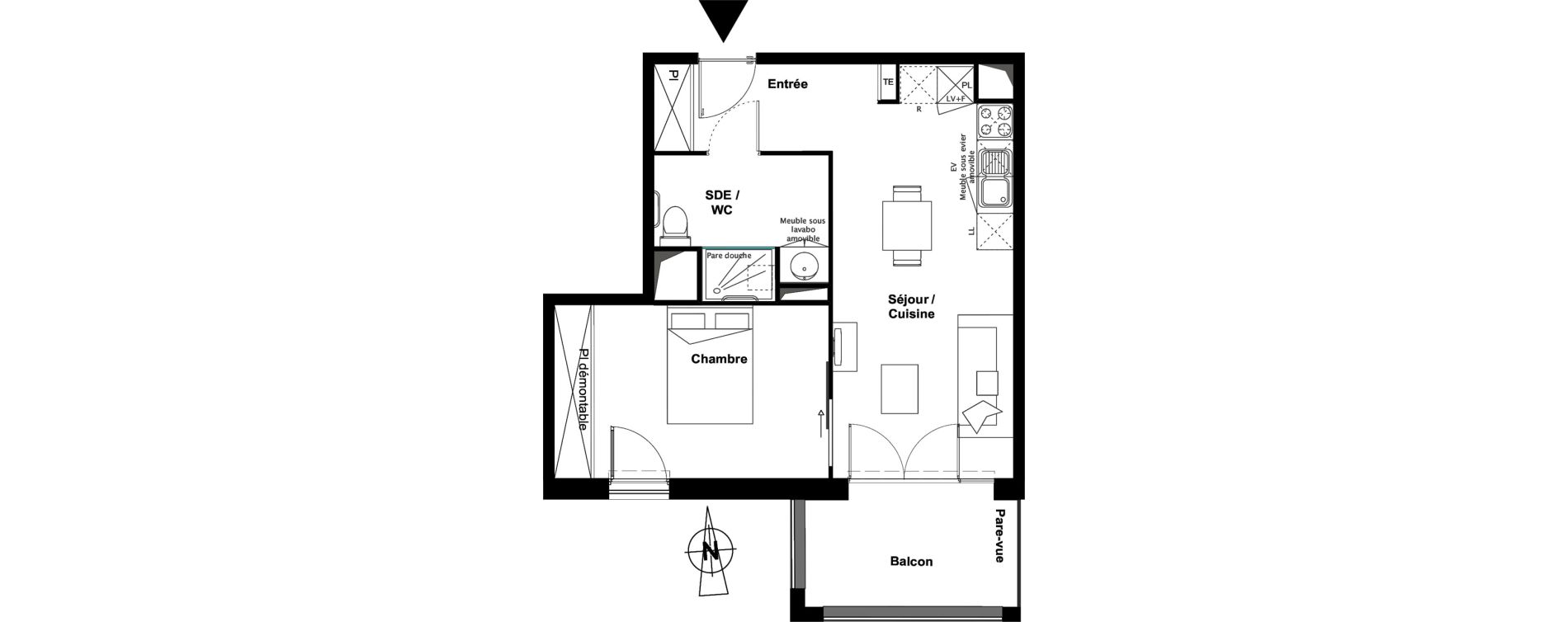 Appartement T2 meubl&eacute; de 42,48 m2 &agrave; Toulouse Croix daurade