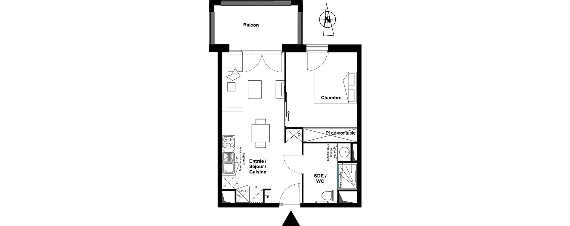 Appartement T2 meubl&eacute; de 39,43 m2 &agrave; Toulouse Croix daurade