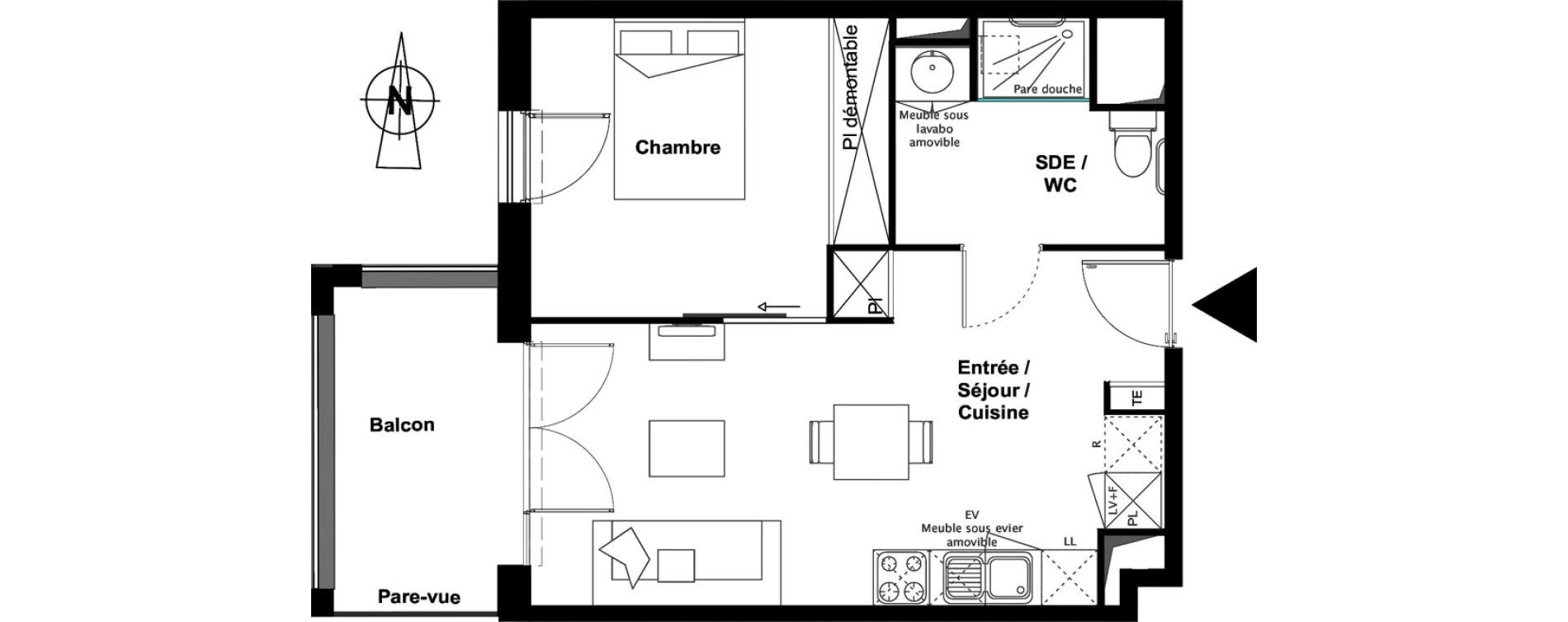 Appartement T2 meubl&eacute; de 40,36 m2 &agrave; Toulouse Croix daurade