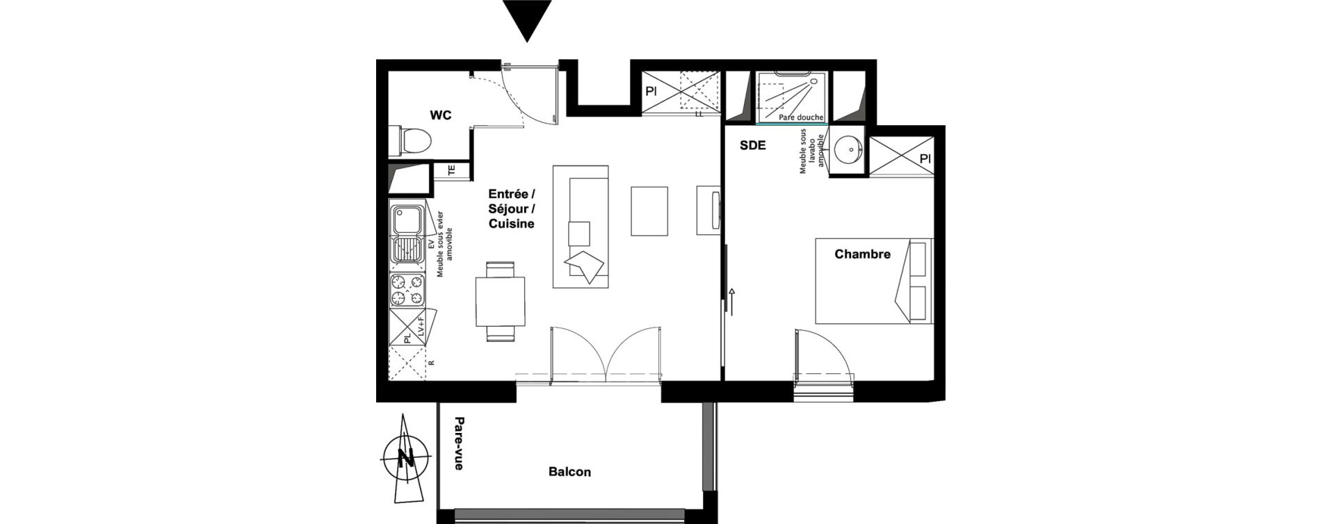 Appartement T2 meubl&eacute; de 41,70 m2 &agrave; Toulouse Croix daurade