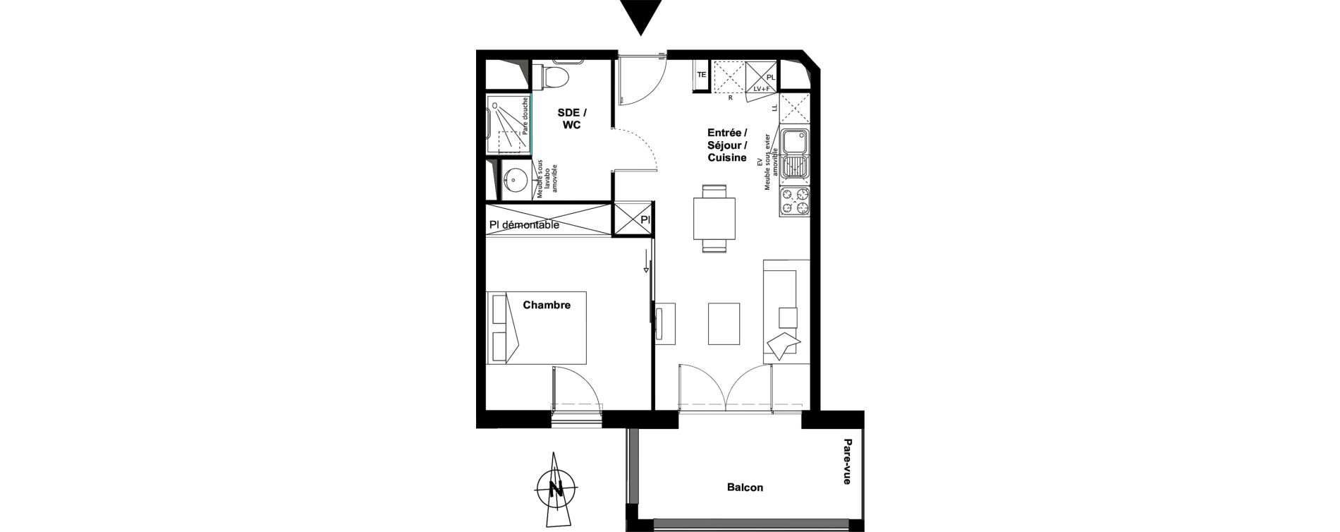 Appartement T2 meubl&eacute; de 40,76 m2 &agrave; Toulouse Croix daurade