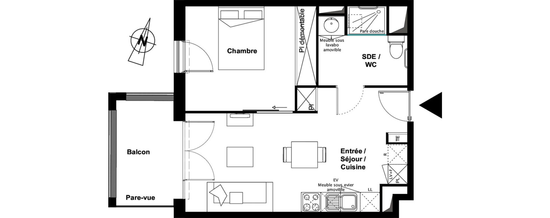 Appartement T2 de 40,47 m2 &agrave; Toulouse Croix daurade