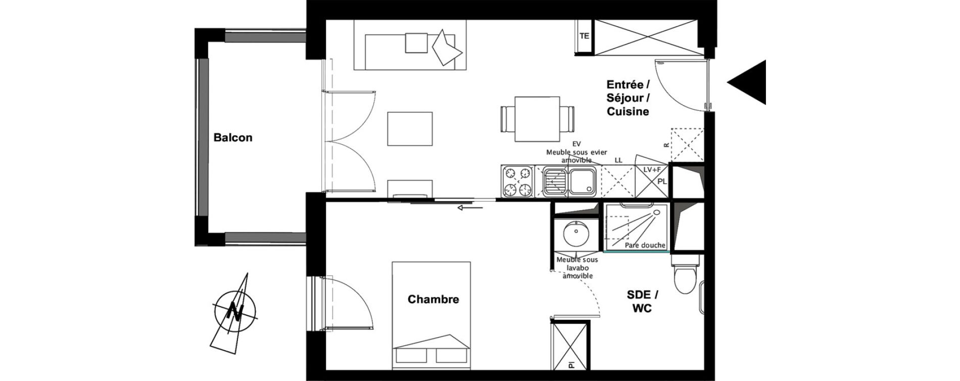 Appartement T2 meubl&eacute; de 40,71 m2 &agrave; Toulouse Croix daurade