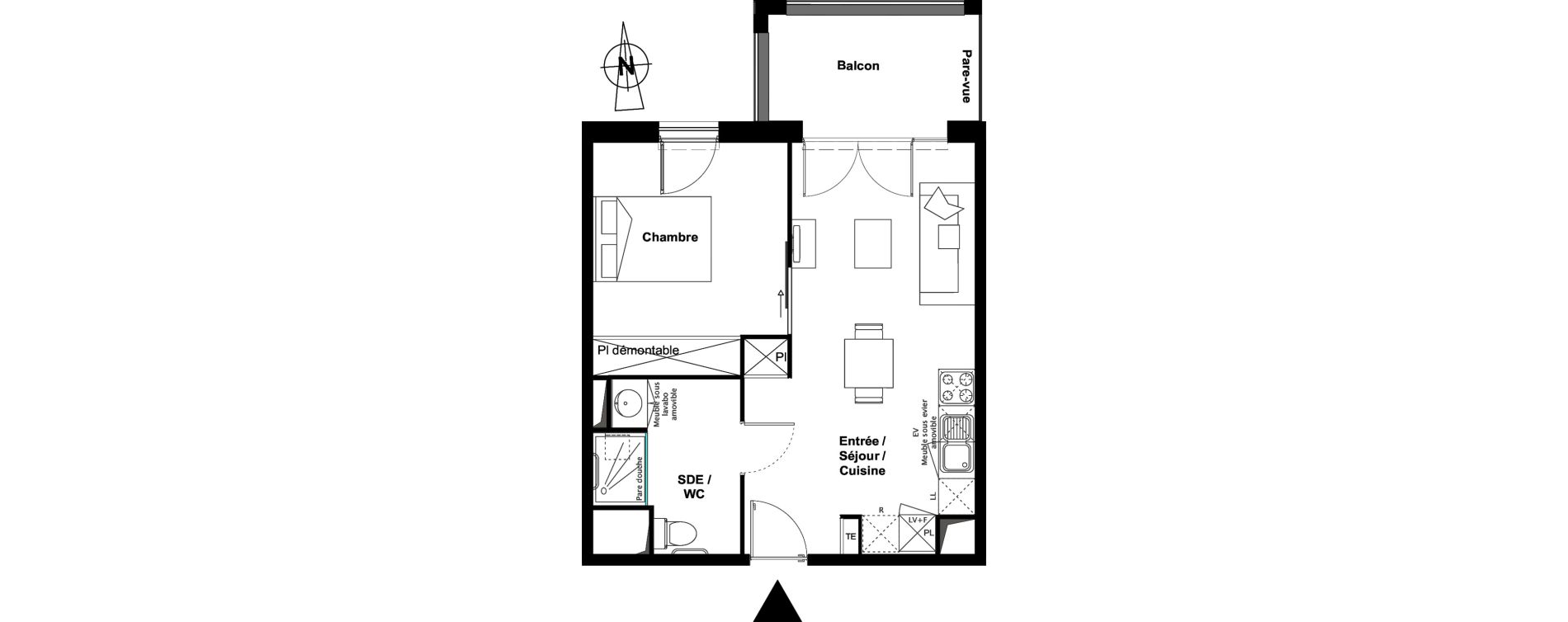 Appartement T2 meubl&eacute; de 40,54 m2 &agrave; Toulouse Croix daurade