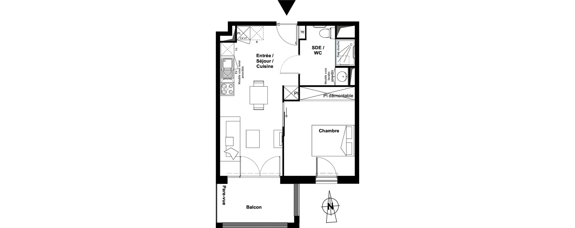 Appartement T2 meubl&eacute; de 39,31 m2 &agrave; Toulouse Croix daurade