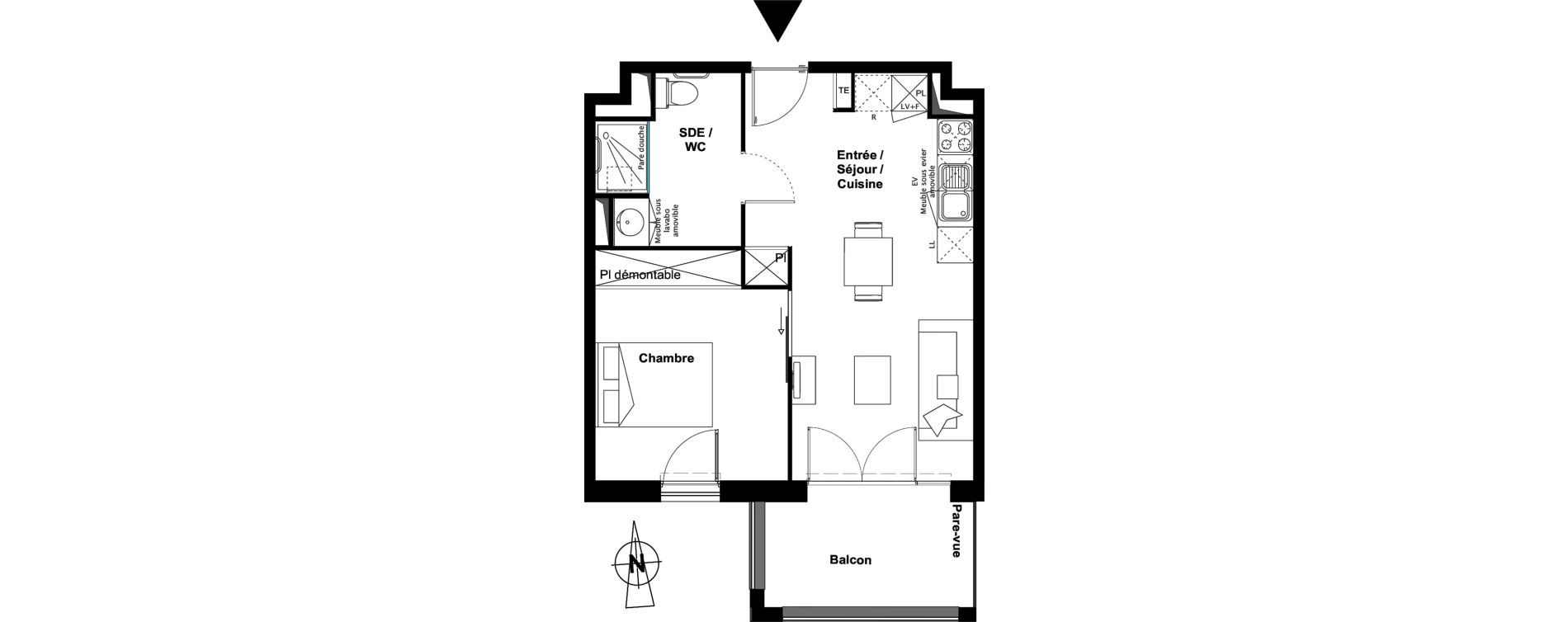 Appartement T2 meubl&eacute; de 40,37 m2 &agrave; Toulouse Croix daurade