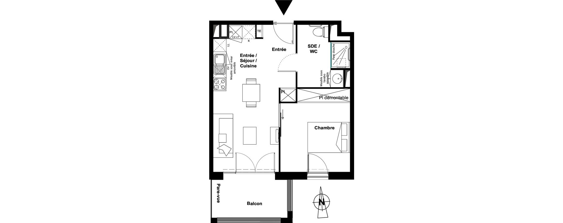 Appartement T2 meubl&eacute; de 40,48 m2 &agrave; Toulouse Croix daurade