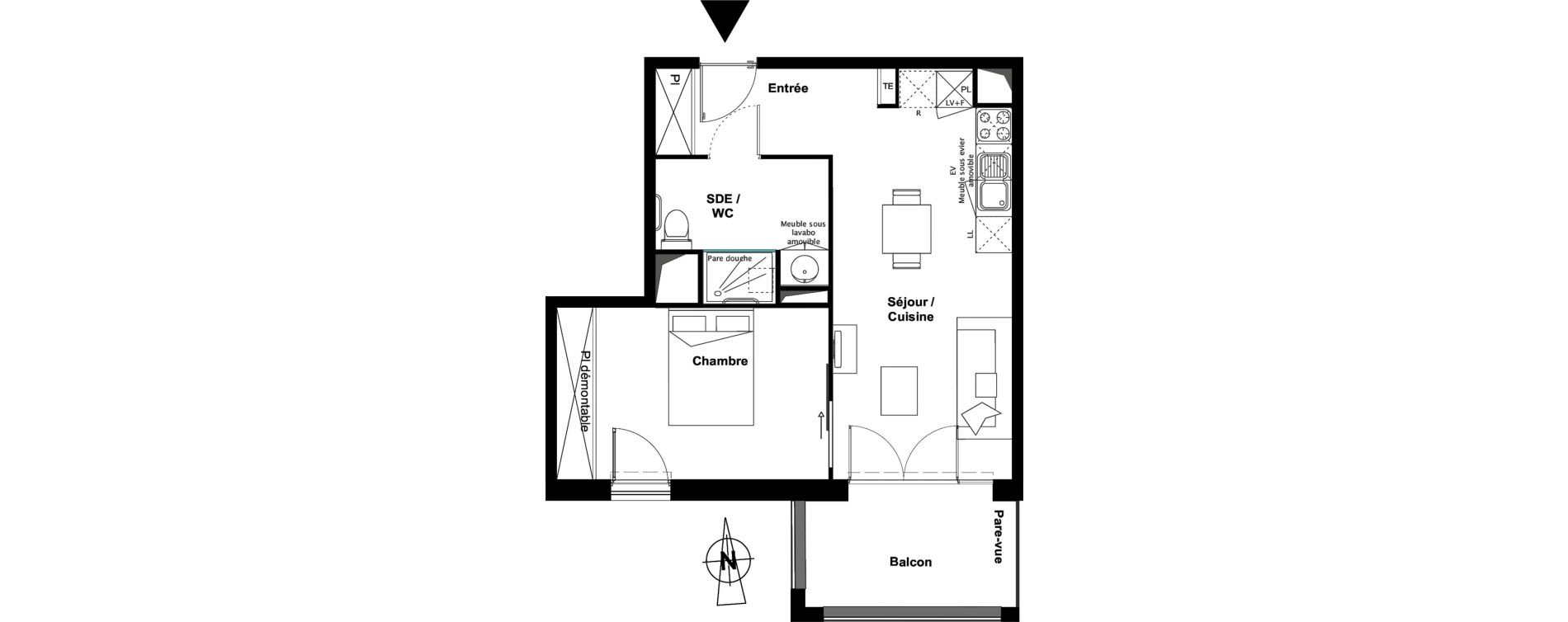Appartement T2 meubl&eacute; de 42,48 m2 &agrave; Toulouse Croix daurade