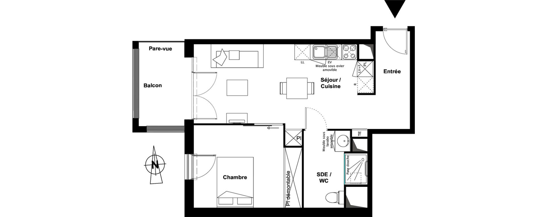Appartement T2 meubl&eacute; de 45,62 m2 &agrave; Toulouse Croix daurade