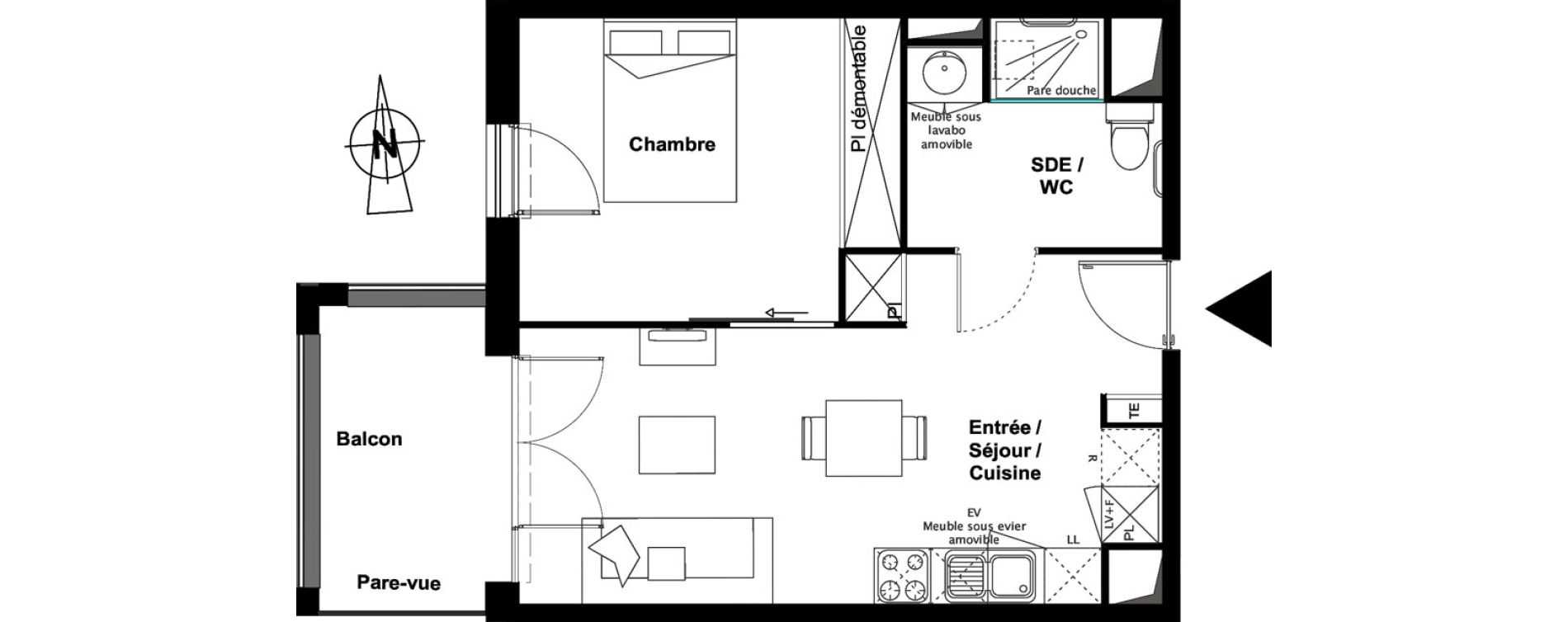 Appartement T2 meubl&eacute; de 40,11 m2 &agrave; Toulouse Croix daurade
