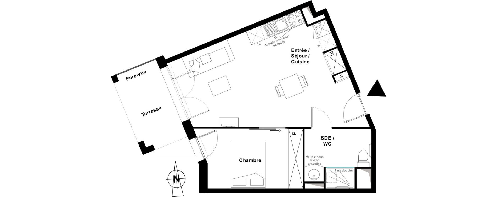 Appartement T2 meubl&eacute; de 44,23 m2 &agrave; Toulouse Croix daurade