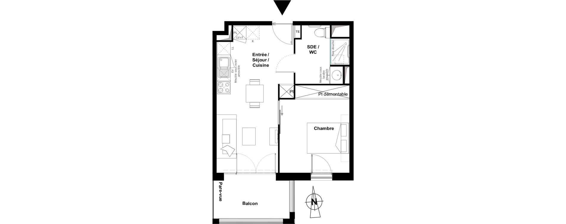 Appartement T2 meubl&eacute; de 39,31 m2 &agrave; Toulouse Croix daurade