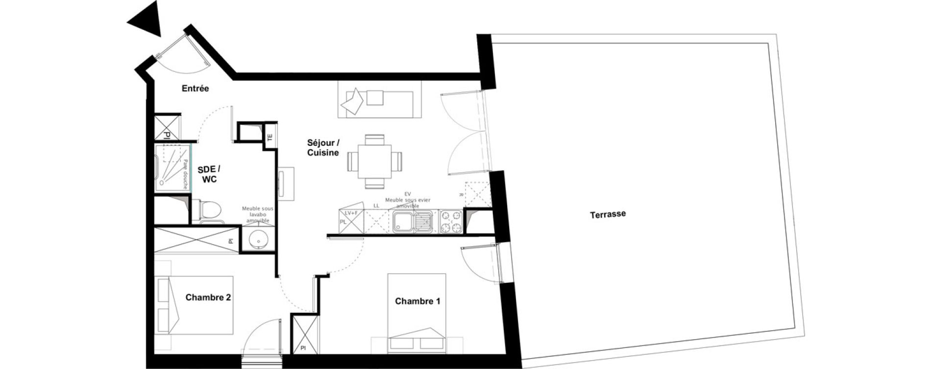 Appartement T3 meubl&eacute; de 52,73 m2 &agrave; Toulouse Croix daurade