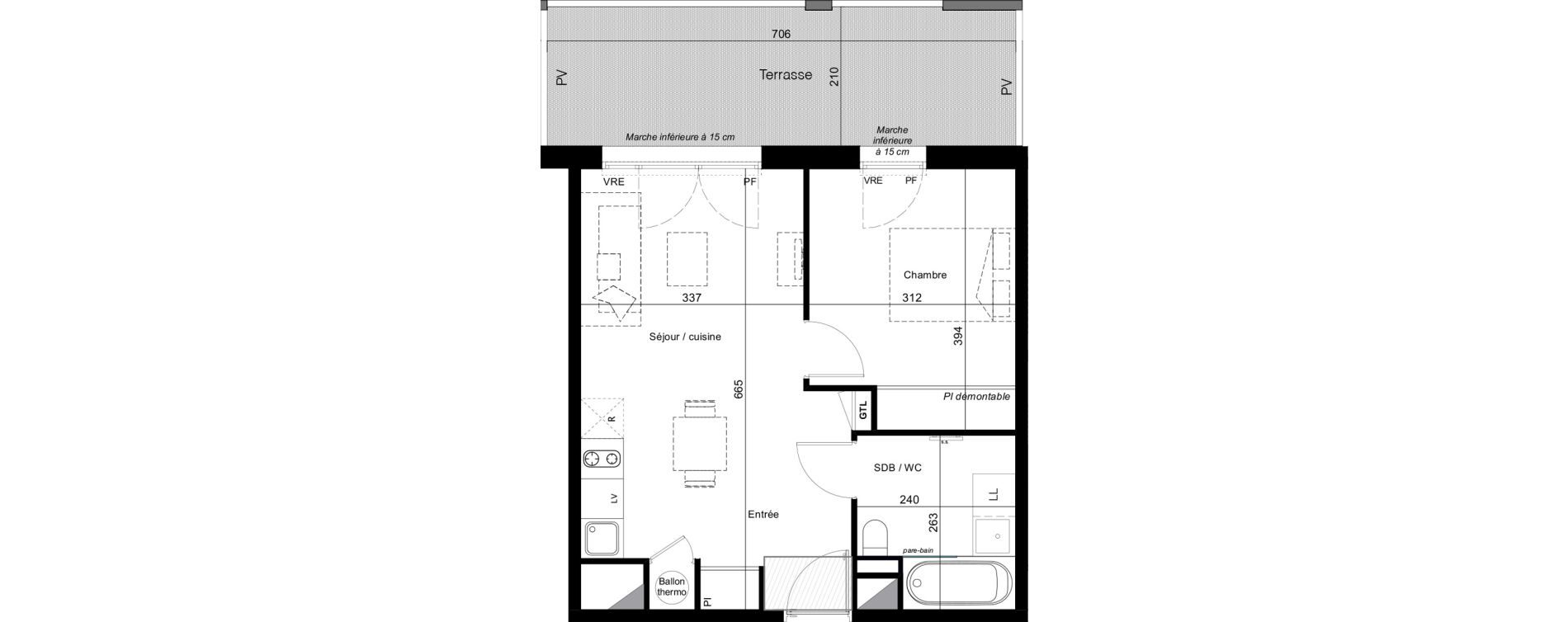 Appartement T2 de 41,24 m2 &agrave; Toulouse Cote pavee