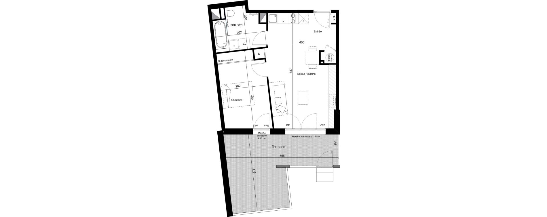 Appartement T2 de 46,57 m2 &agrave; Toulouse Cote pavee