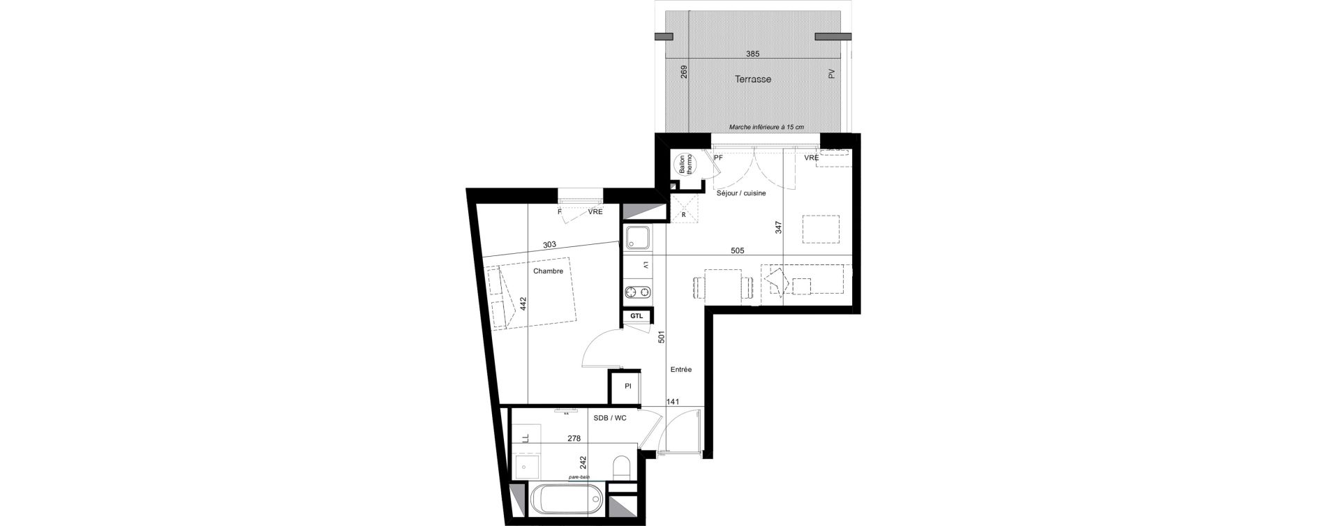 Appartement T2 de 39,46 m2 &agrave; Toulouse Cote pavee