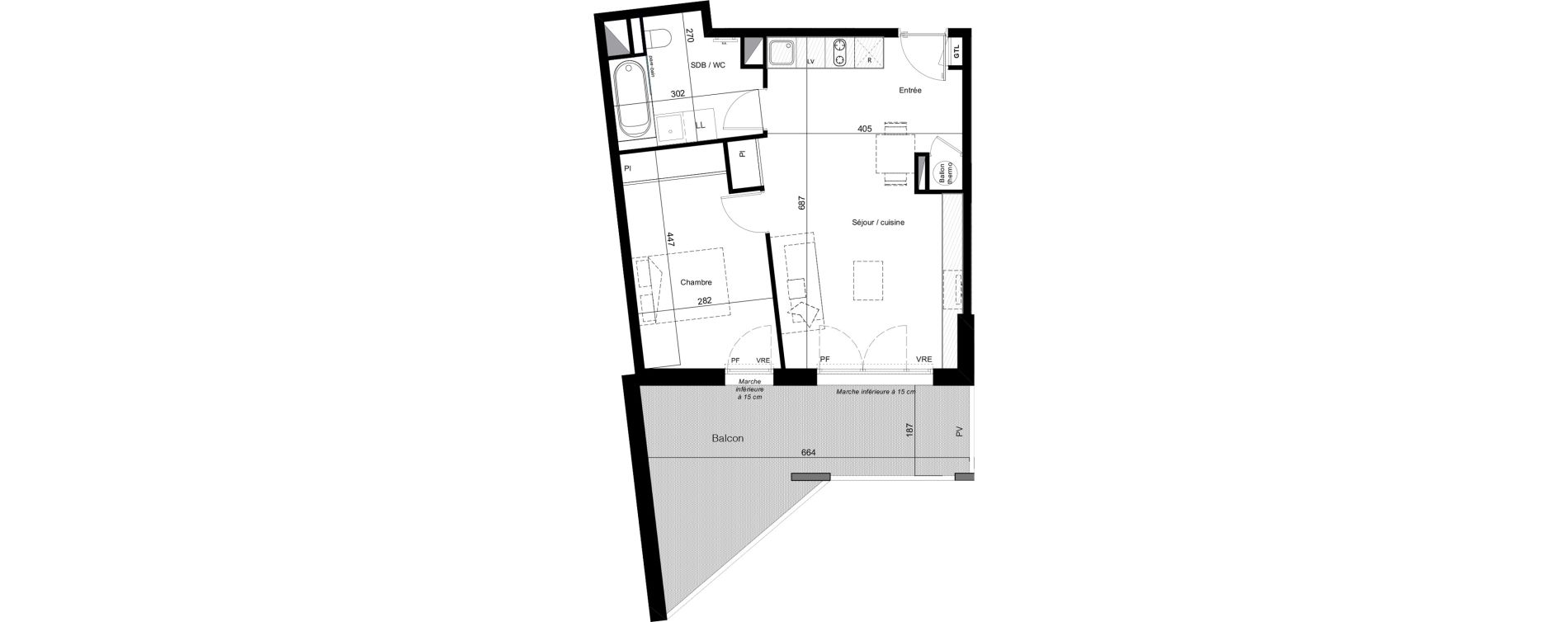 Appartement T2 de 46,57 m2 &agrave; Toulouse Cote pavee