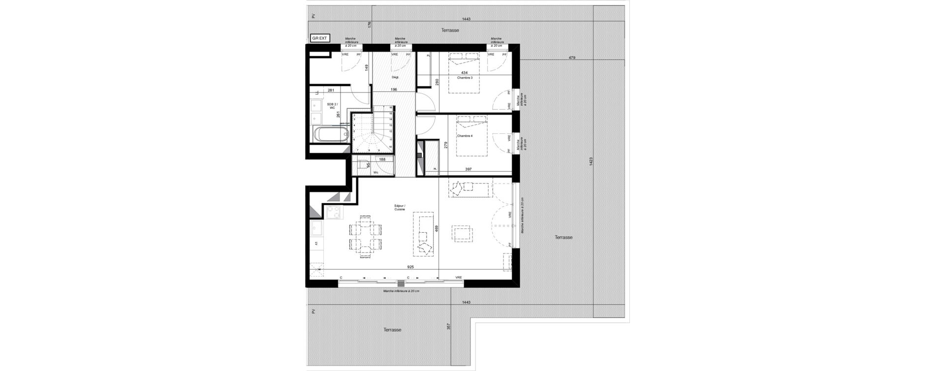 Duplex T5 de 125,93 m2 &agrave; Toulouse Cote pavee