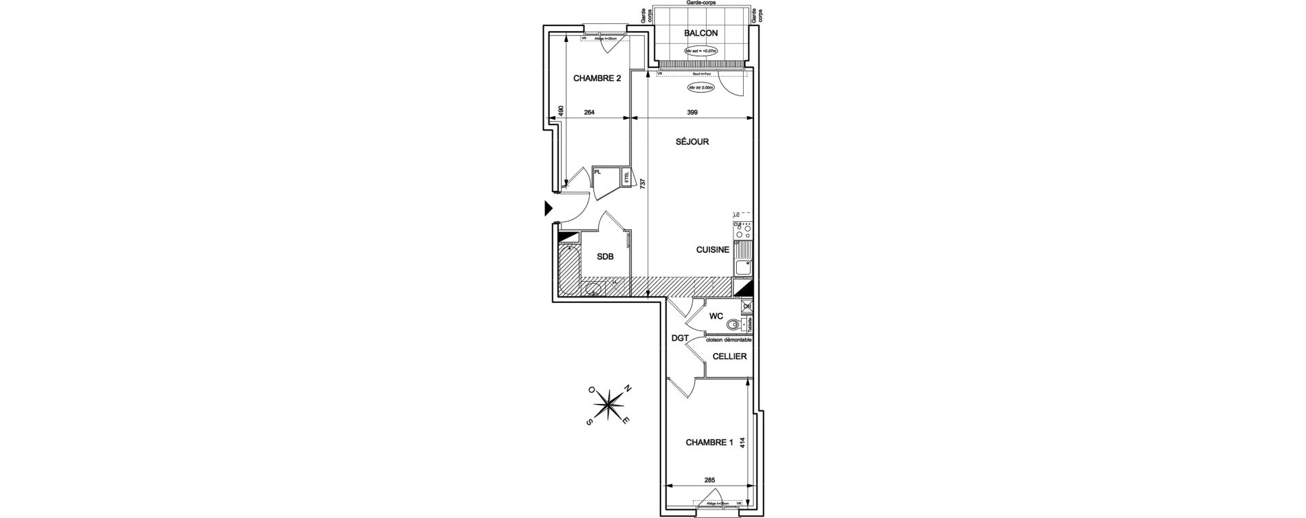 Appartement T3 de 68,04 m2 &agrave; Toulouse Ch&acirc;teau de l hers