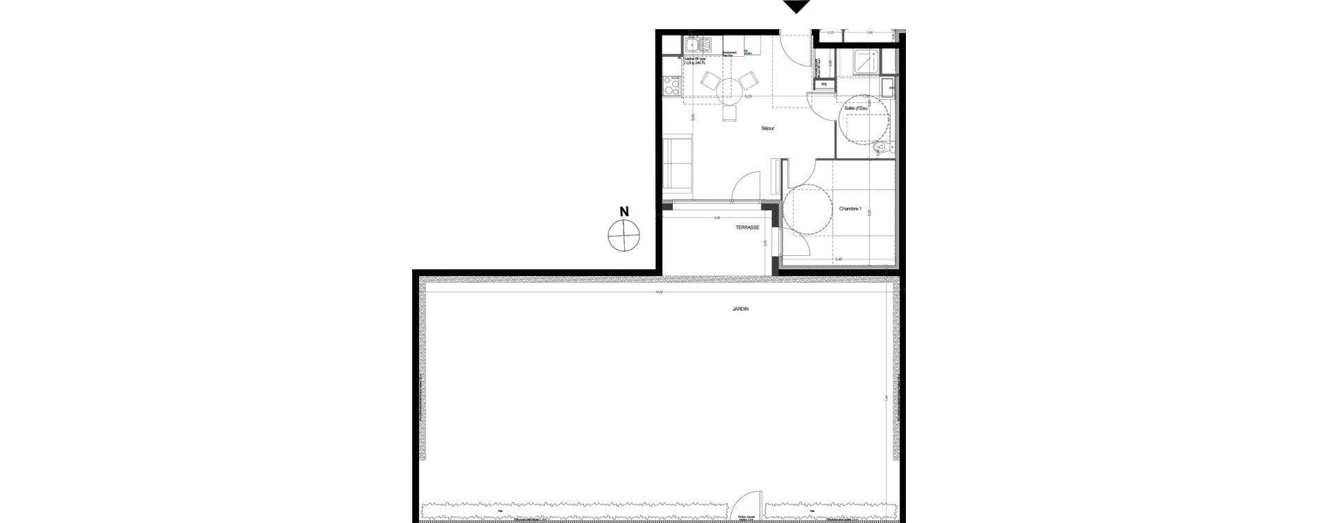 Appartement T2 de 39,90 m2 &agrave; Toulouse Malep&egrave;re