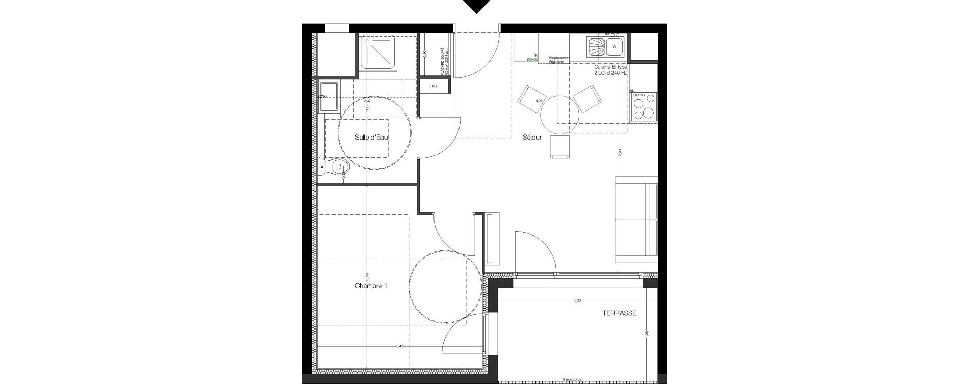 Appartement T2 de 40,80 m2 &agrave; Toulouse Malep&egrave;re