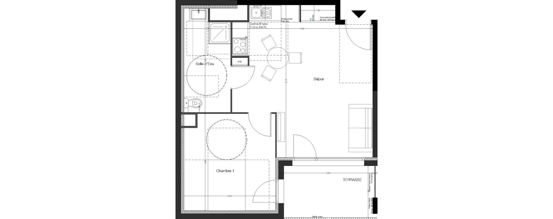 Appartement T2 de 44,43 m2 &agrave; Toulouse Malep&egrave;re