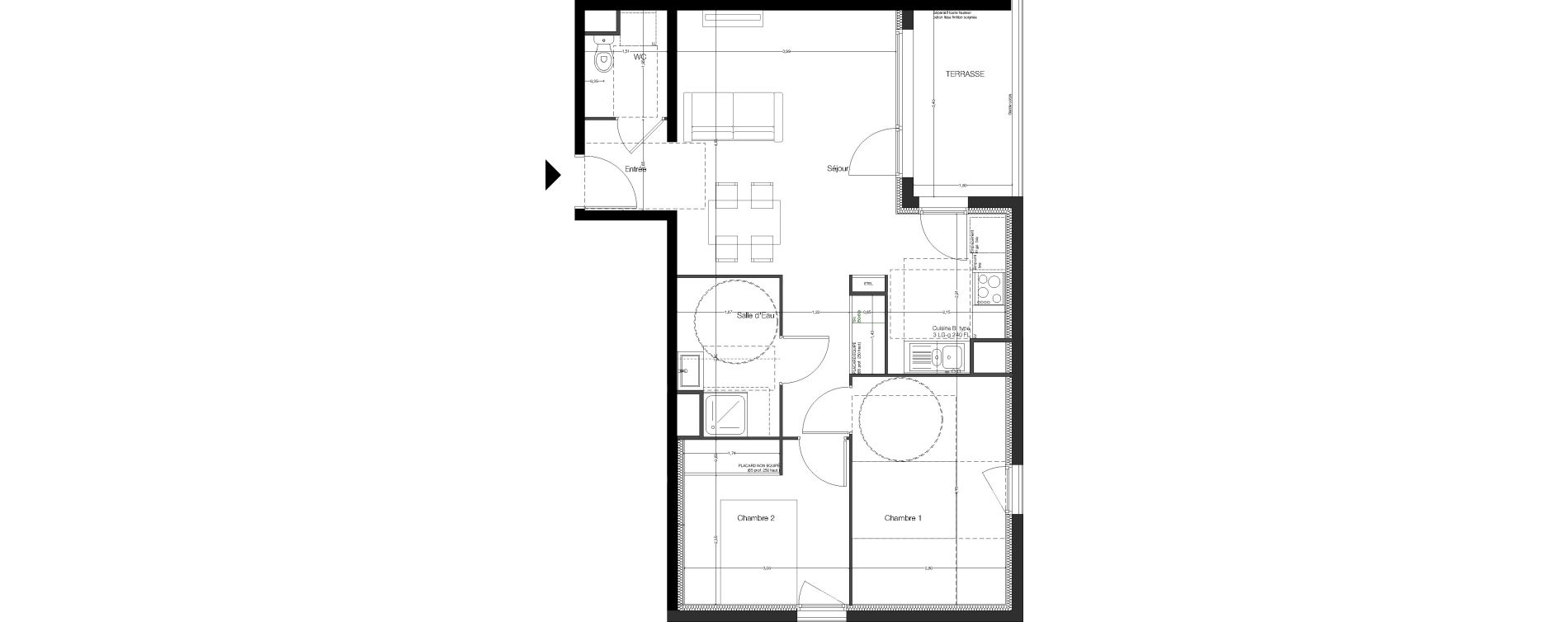 Appartement T3 de 60,46 m2 &agrave; Toulouse Malep&egrave;re