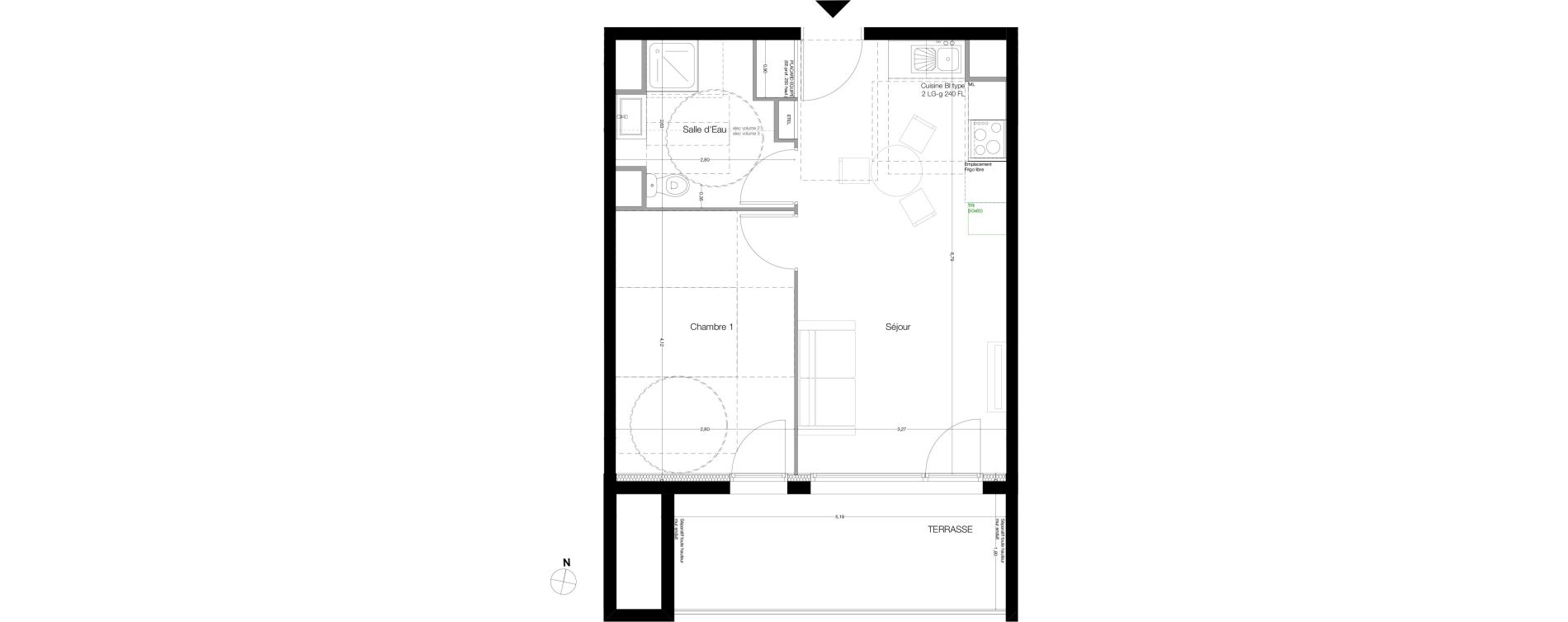 Appartement T2 de 39,72 m2 &agrave; Toulouse Malep&egrave;re