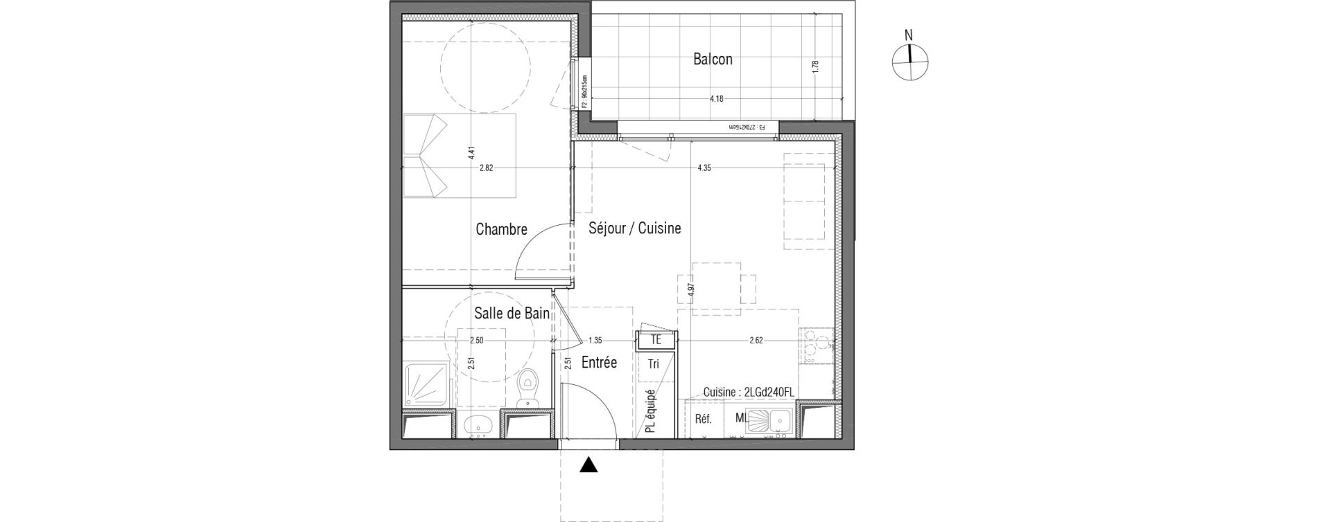 Appartement T2 de 39,55 m2 &agrave; Toulouse Malep&egrave;re
