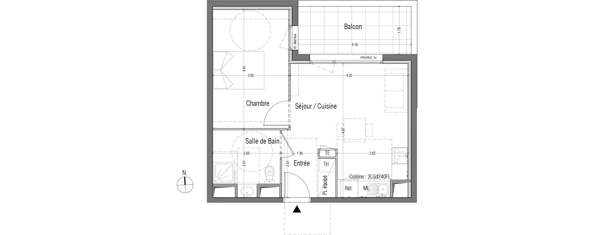 Appartement T2 de 39,55 m2 &agrave; Toulouse Malep&egrave;re