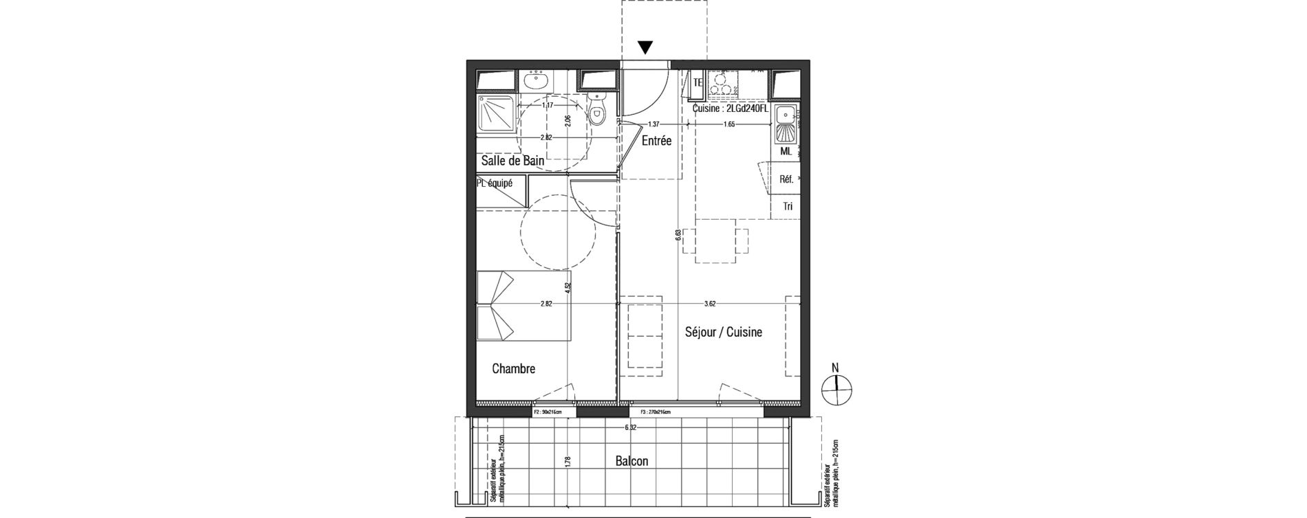 Appartement T2 de 41,14 m2 &agrave; Toulouse Malep&egrave;re